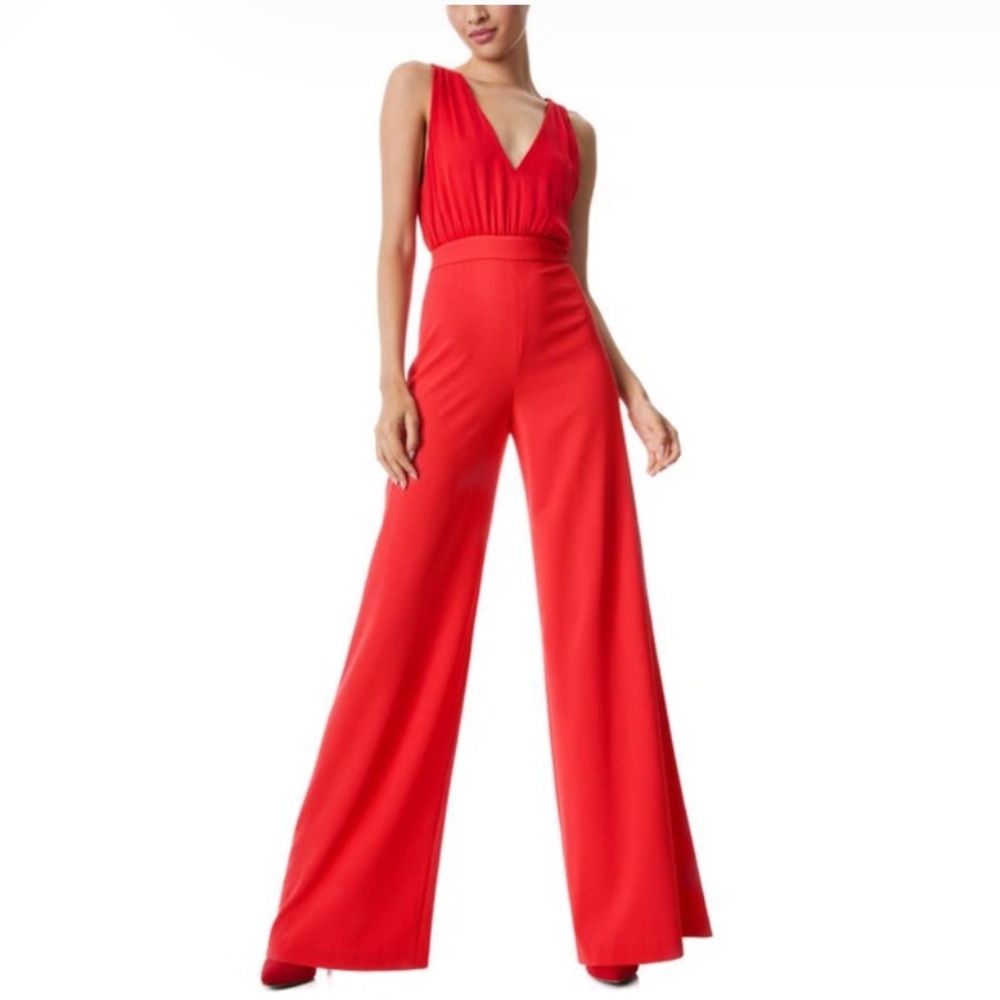 ALICE AND OLIVIA Audrie Belted Pleated Crepe Wide-leg Jumpsuit In Pink size 4